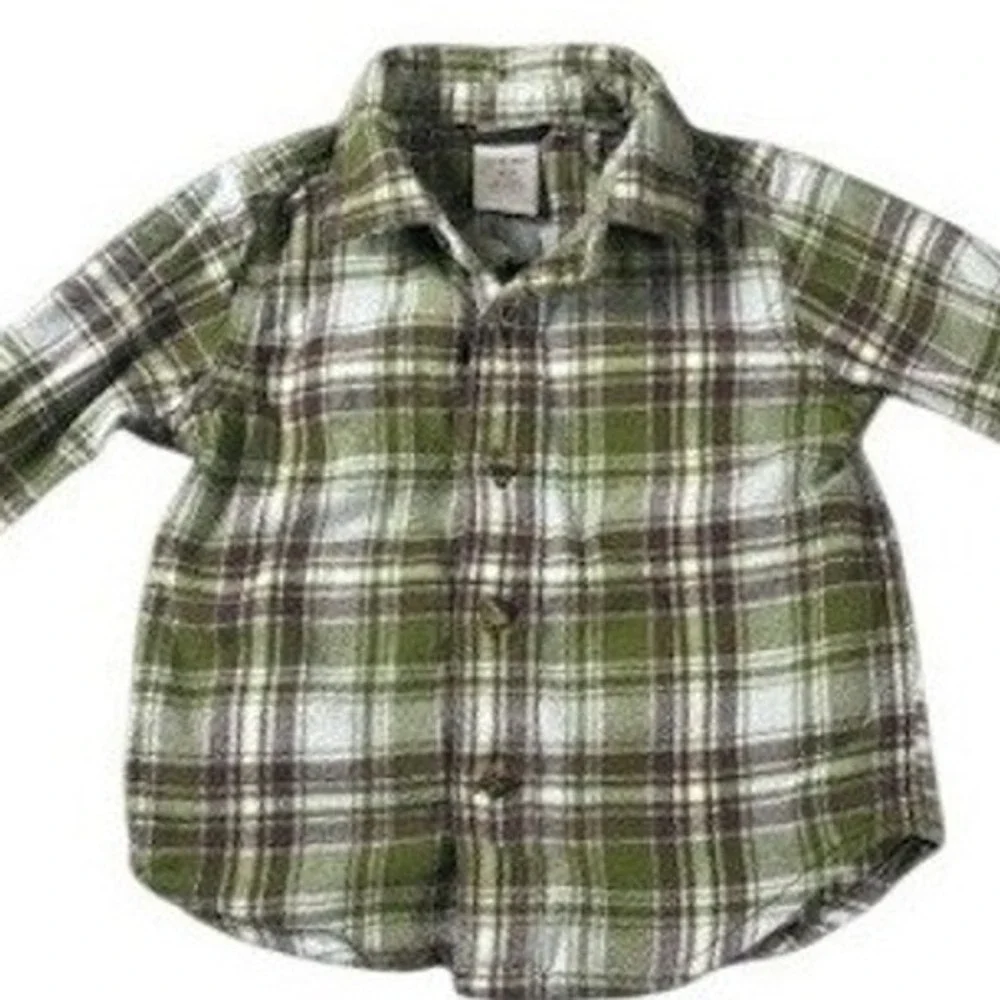 Gymboree Flannel Shirt Boys 12-18M  Plaid Cotton Button Down Long‎ Sleeve
